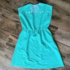 Haband Vintage 70s Daisy Print Square Neck Elastic Waist Midi Dress, Green,14