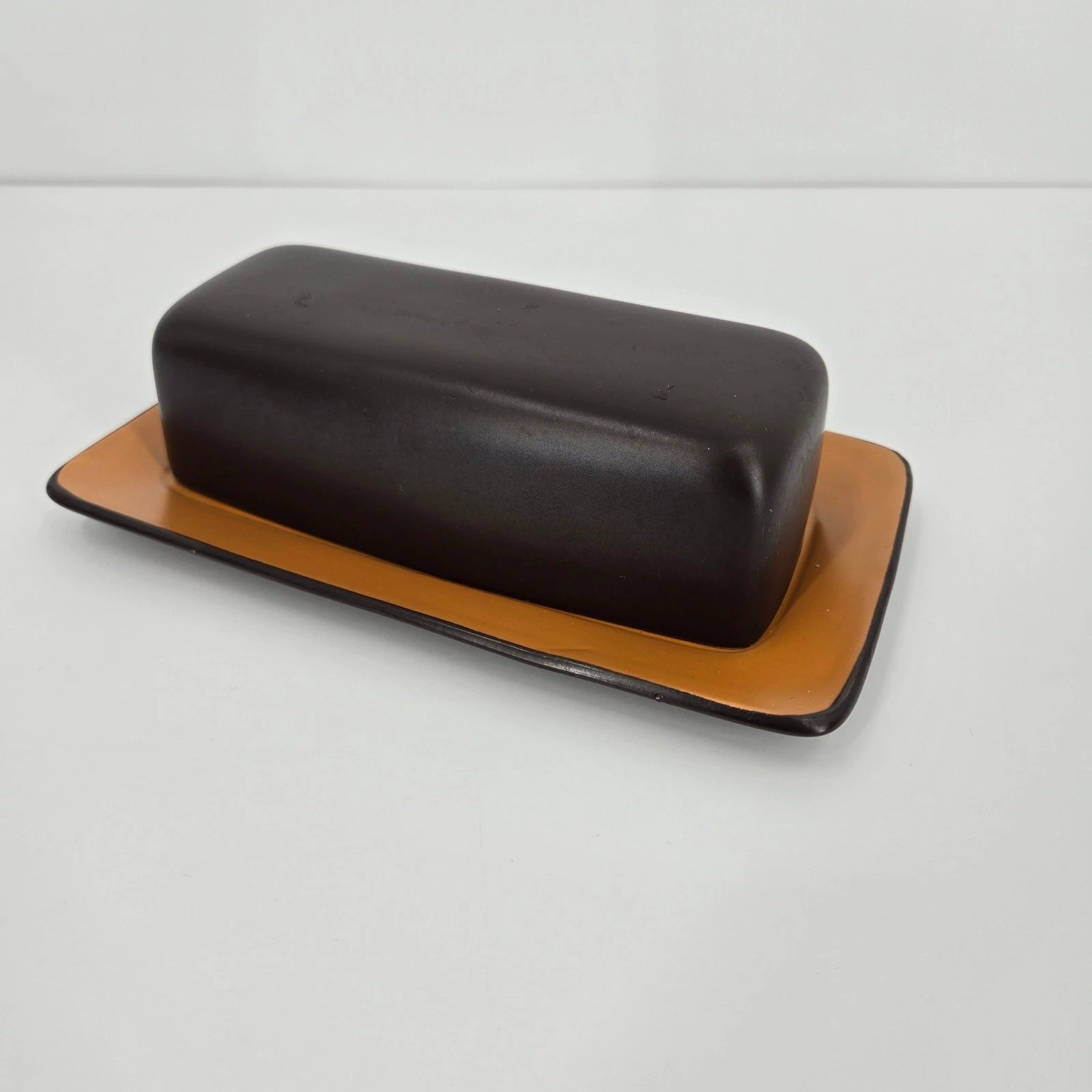 Mikasa Butter dish brown Terra Stone orange sherbet Japan