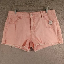 NWT Time And Tru Womens Pink Denim Cut-Off Shorts Size 14 High-Rise Zip Button