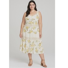 Vintage. Aman Boho Floral Lace Tiered Dress 1X Cotton Sleeveless Cottagecore