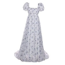 Regency Dresses for Women Elegant Puff Sleeve Empire Waist Dress X-Large White