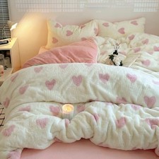 Fluffy Duvet Cover Set Size Faux Fur Velvet Flannel Comforter Twin Pink Heart
