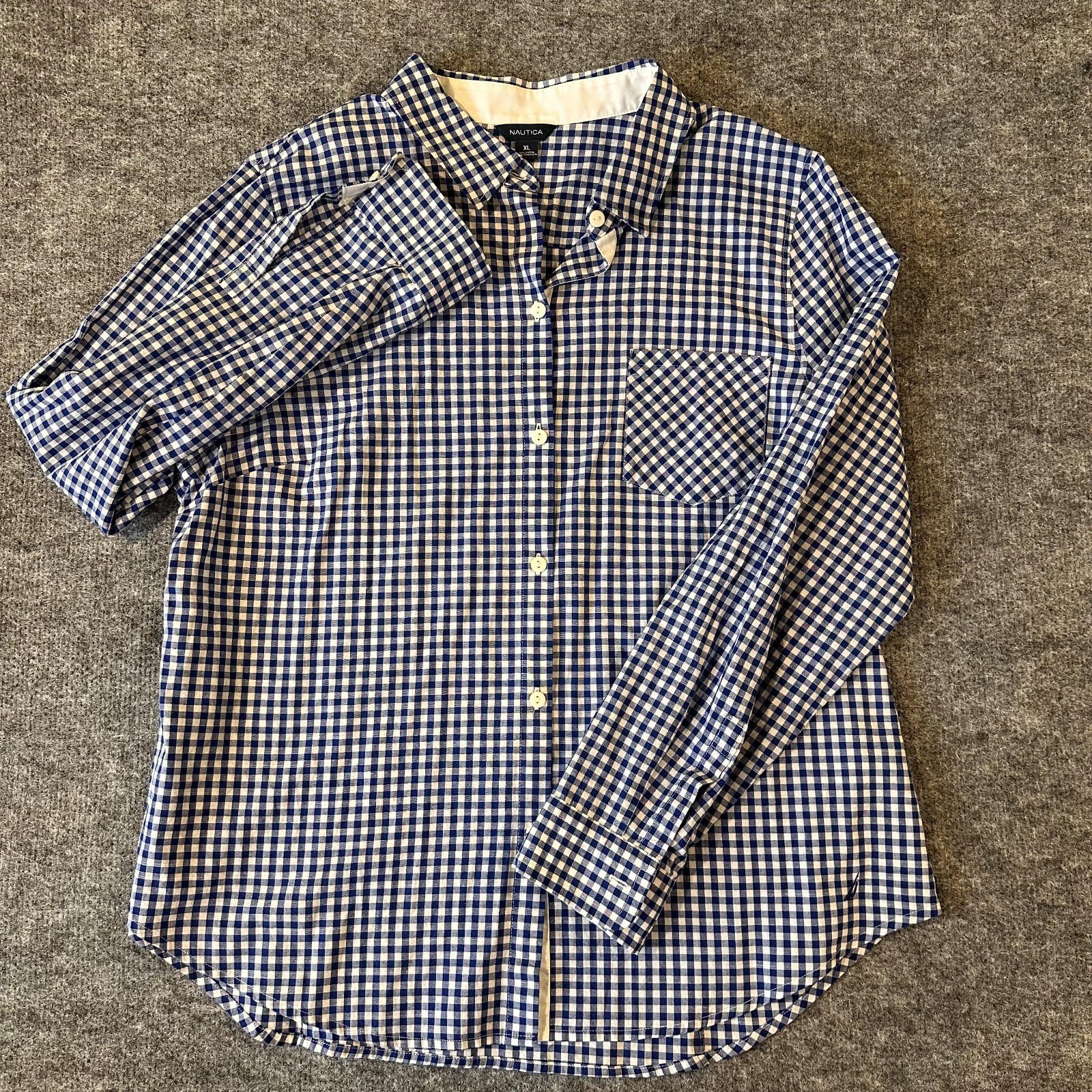 Nautica Blue Checkered Button Up Long Sleeve Pocket Shirt Women's Size XL