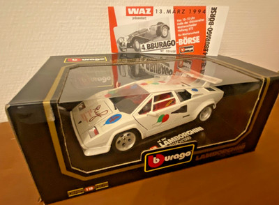 Burago Lamborghini Countach 1:18 weiß Sondermodell RUF Sammlerbörse 1994 +Ticket