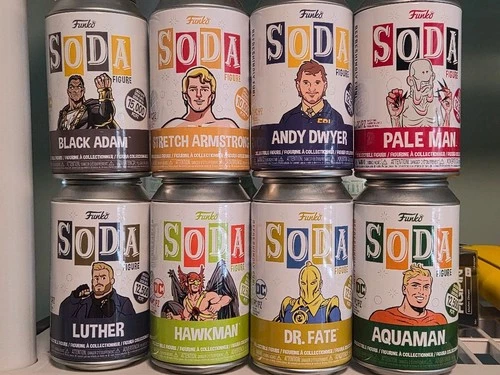 Funko Soda Lot Of 8 Assorted Commons Pale Man Aquaman Hawkman Stretch Dr Fate
