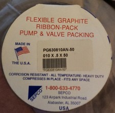 SEPCO~FLEXIBLE GRAPHITE RIBBON-PACK 010x.5"×50' PUMP VALVE PACKING PG630810AN-50