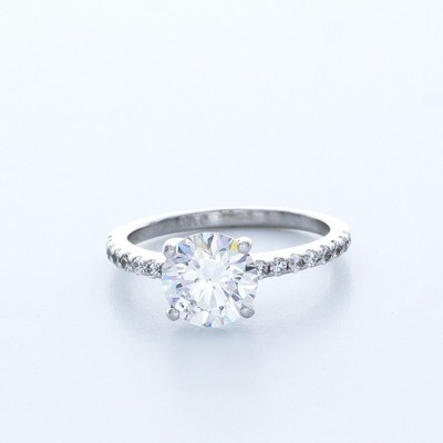Natural Diamond D/SI2 Round Cut 14K White Gold 4-Prong Classic Accent  Ring