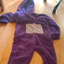 Teletubbies Unisex Purple Fleece Hooded Zip One Piece, Size M