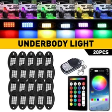 20/40x RGB LED Rock Lights Offroad Truck Underbody Neon Music Bluetooth Remote A
