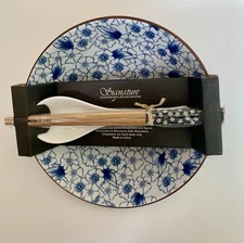 NWT Signature Ramen NOODLE BOWL 42oz w/ Chopsticks & Spoon Stoneware Blue Floral