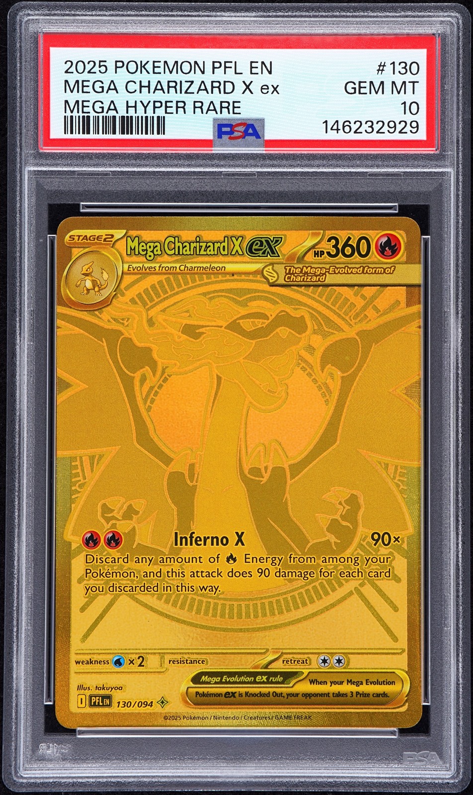 2025 Pokemon Phantasmal Flames #130 Mega Charizard X Ex Hyper Rare PSA 10 GEM MT