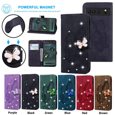 PU Leather Wallet Butterfly Diamond Case Cover For Google Pixel 9 Pro XL 8 7 6A