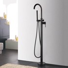 Matte Black Floor Mount Bathtub Filler + Hand Held Shower Faucet Mixer Tap Unit
