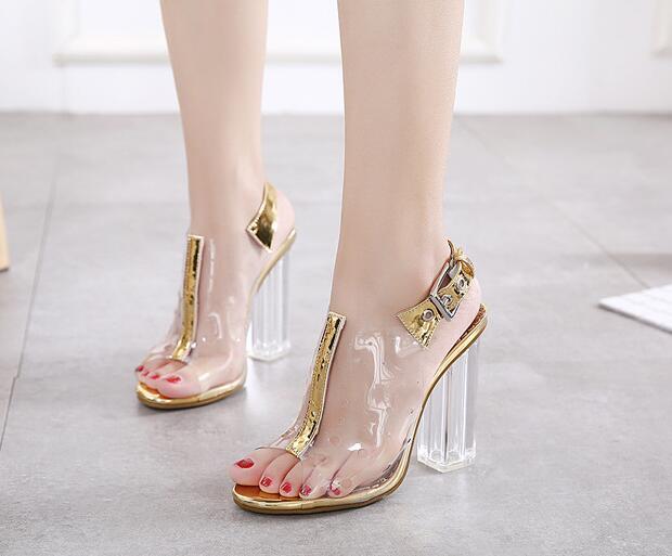 Womens New Fashion Summer Peep Toe Clear PVC Sandals Pumps High