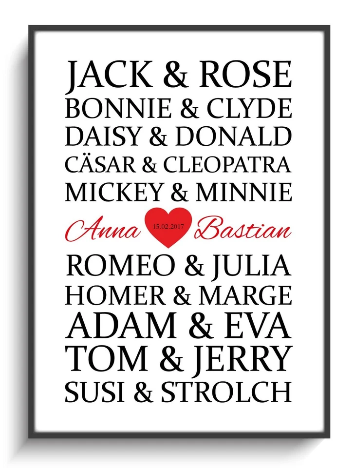 Personalisiert Geschenk Valentinstag A4 Poster Paare  Freundin Frau Partner Bild