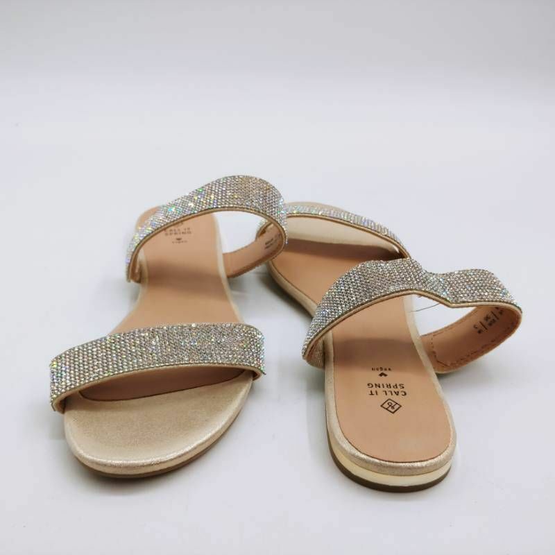 Call It Spring Womens Rosalia Slide Sandals Champagne Rhinestone