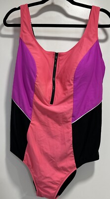 Women's Plus Sz 2X Costa Del Sol 1 pc Swimsuit, Front Zip, Color Block,