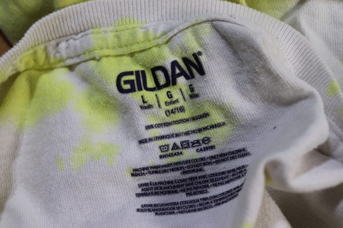 Gildan Youth Unisex Yellow & White Tye Dye T-Shirt Size Large - Picture 3 of 3