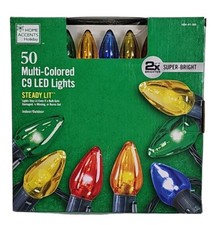 Home Accents 50 ft. 50-Light LED C9 Multi-Color Super Bright String Lights NEW 