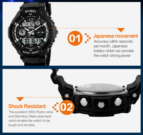 SKMEI Men Adult Teen Digital Analog Waterproof Sport Wristwatch Dual Time New - Picture 11 of 42