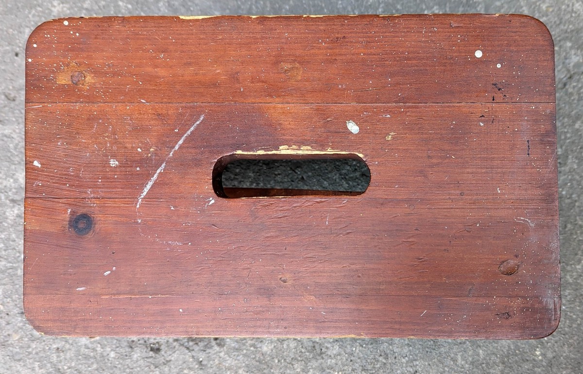 Vintage Antique Old Handmade SOLID Wood Wooden Foot Step