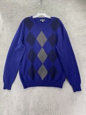 MENS APT.9 V-NECK SWEATER SIZE XL 100 CASHMERE BLUE BLACK ARGYLE EUC