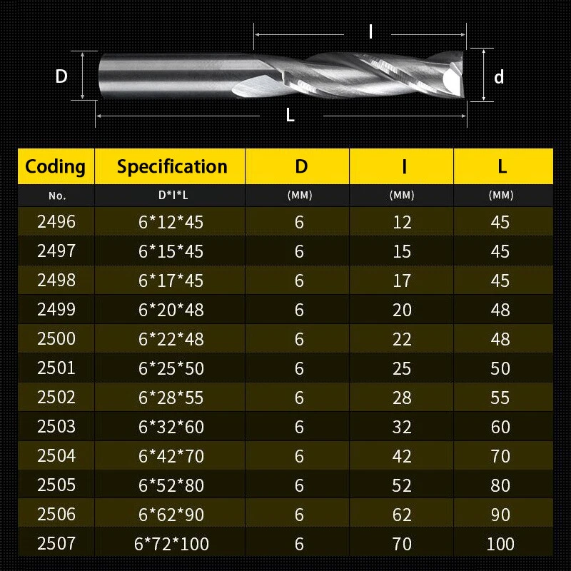 Solid Carbide 6mm 2 Flute Spiral Router Bit End Mill CNC Cutter For MDF Wood New - Image 2 of 4