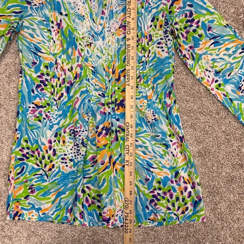 Lilly Pulitzer Sarasota Tunic Sea Soiree Women Size Small Beaded Cotton Floral - Picture 4 of 8
