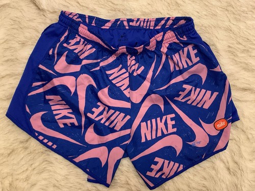 Girl’s Nike Pink Swoosh Logo Print Blue DriFit Shorts (X-Large) - Picture 2 of 5