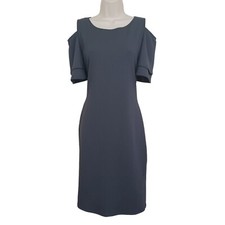 April Womens Cold Shoulder Pencil Dress Large Black Crew Neck Ruffled Sleeve