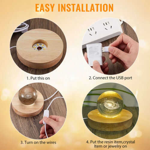 2*Wood Round LED Light Display Base USB Resin Mold Night Light Stand Lamp Holder - Picture 9 of 11