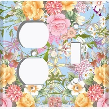 Metal Light Switch Cover Wall Plate For Bedroom Blue Rose Flower Bouquet ROS055