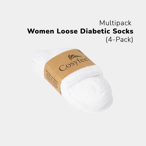 Cosyfeel® Women Loose Diabetic Crew Socks 4-Pack Bamboo Durable Seamless Toe - Picture 32 of 96