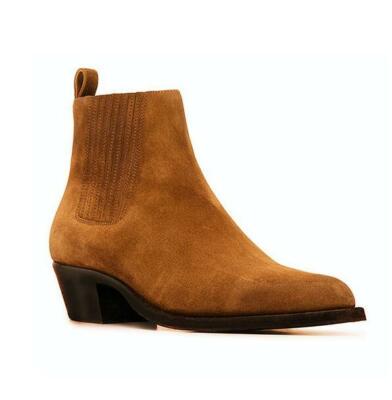 Cowboy Chelsea Short Boot Vintage Real Suede Leather Men's Cuban Heel Shoes 2026