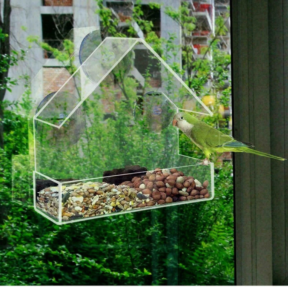 2 x Window Bird Feeder Wild Table Hanging Suction Perspex Clear Viewing Seed Nut - Image 3 of 4