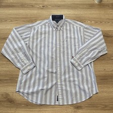 Tommy Hilfiger 80  s 2 Ply Fabric Button Shirt Mens XL Vertical Striped Blue