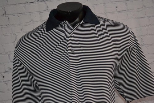 47070-a Footjoy Golf Polo Shirt Blue White Striped Size Large Mens - Picture 5 of 9
