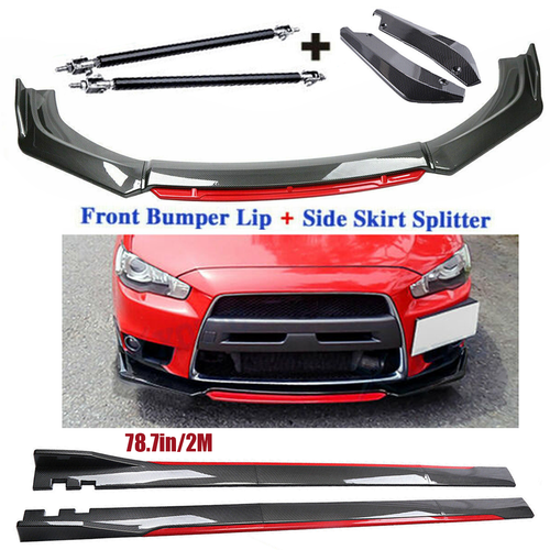 Carbon Fiber Look Front Bumper Lip & Side Skirt Kit For Mitsubishi Lancer Evo X