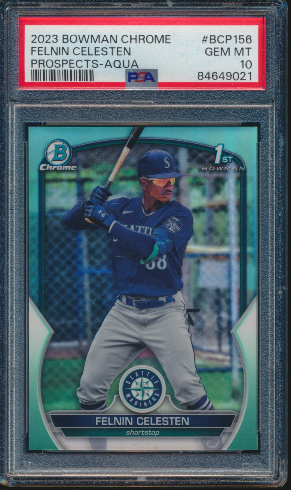 PSA 10 FELNIN CELESTEN 1st 2023 Bowman Chrome AQUA REFRACTOR #/125 RC GEM MINT