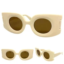 OVERSIZED EXAGGERATED Funky Retro Style SUN GLASSES Large Cream Frame Brown Lens