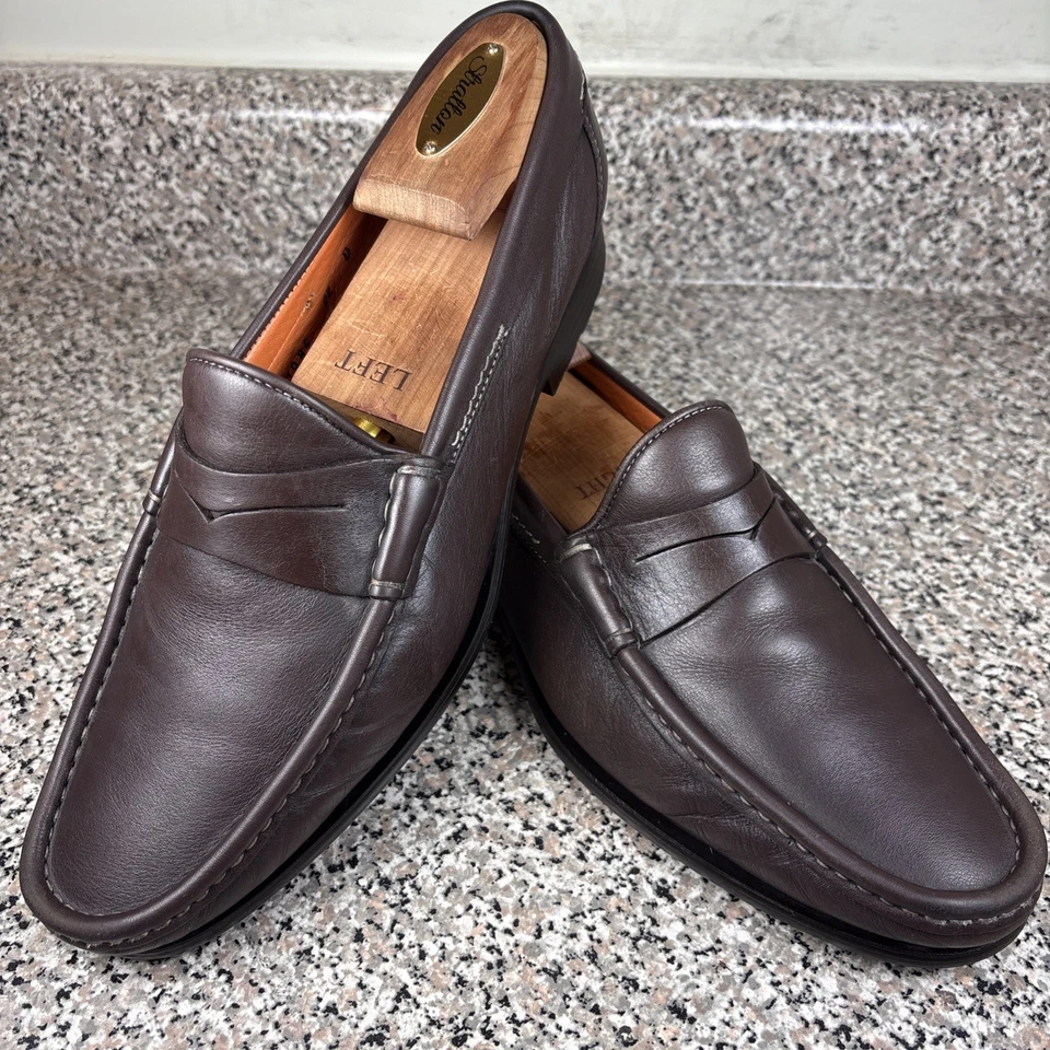 Mocasines italianos Santoni de cuero marrón con media correa para hombre US10/UK 9D EN MUY BUEN ESTADO Foto 2 de 4
