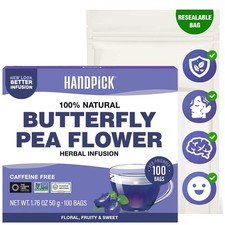 , Butterfly Pea Flower Tea 100 Herbal Tea Bags  Caffeine Free, Non GMO  P...