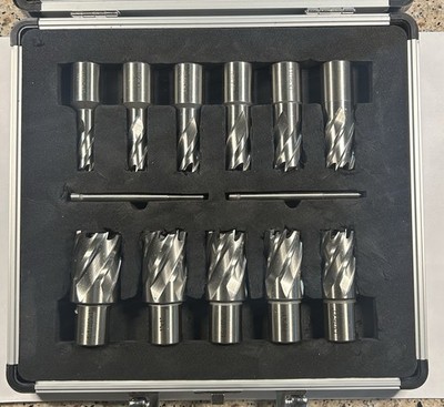13Pc HSS Annular Cutter Set 7/16''-1-1/16'' 1'' Depth 3/4'' Weldon Shank Mag Drill