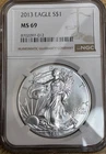 2013 $1 Silver American Eagle NGC MS69 Brown Label Slab 1 oz .999 Fine Silver