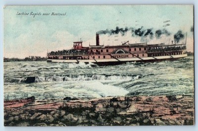 c1907 Montreal Quebec Canada CA Postcard Lachine Rapids Sovereign Steamer Ship