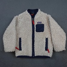 Patagonia Retro-X Fleece Jacket Kids 4T Oatmeal Sherpa Full Zip Lined Navy Trim