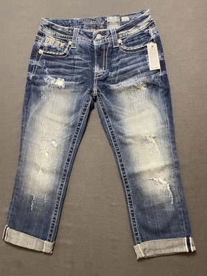Miss Me Women s Easy Crop Distressed Mid-Rise Jeans Size 27 NWT