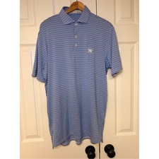 Holderness Bourne Golf Polo Shirt Mens M Blue Stripe Performance Stretch Prep