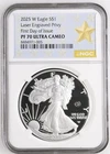 2025 W Proof $1 American Silver Eagle Laser Beam Privy NGC PF70 UC FDOI