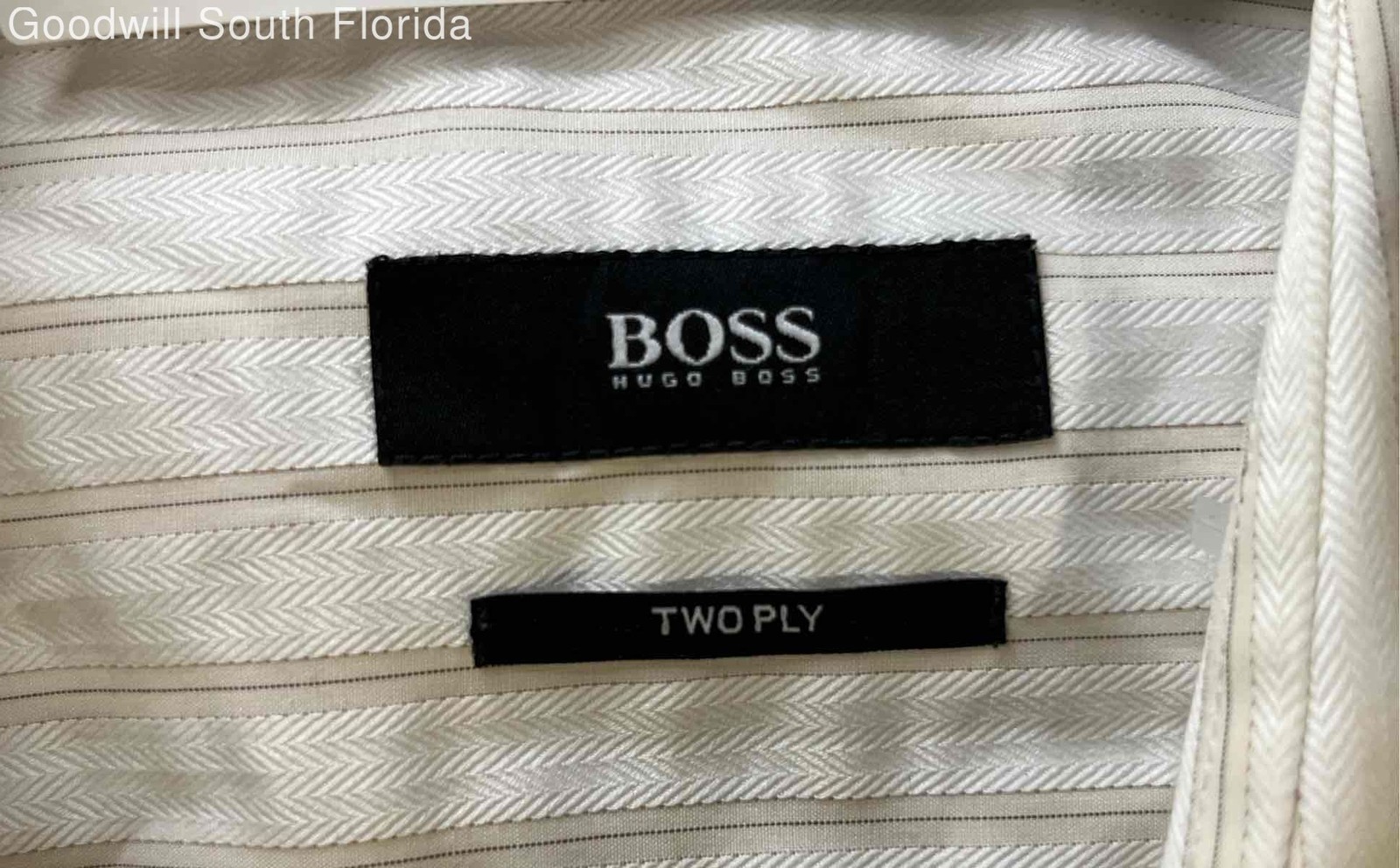 Hugo Boss Mens White Striped Long Sleeve Collared Dress Shirt Size 16 1/2 thumbnail 3